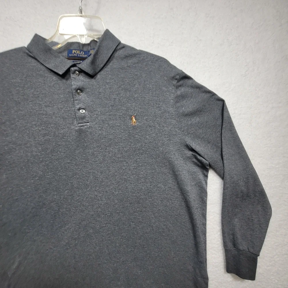 Polo Ralph Lauren Gray Classic Polo Shirt Long Sleeve Polo Horse Logo